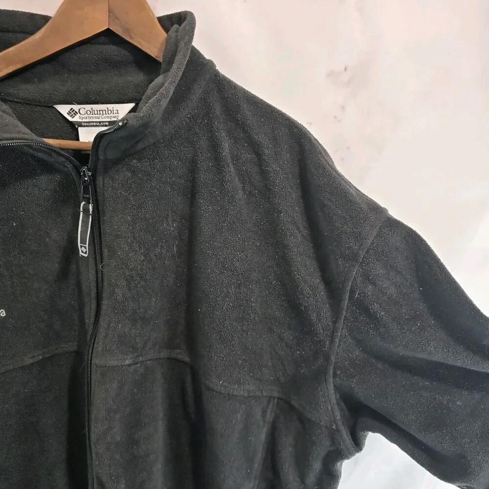 Columbia Jacket Mens XXL Black Full Zip Fleece Mid Layer Synch Steens Mountain